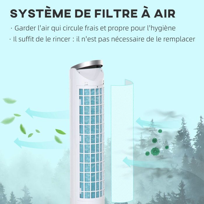 HOMCOM - Ventilador de torre - ABS - 30x30x100,8cm - Blanco