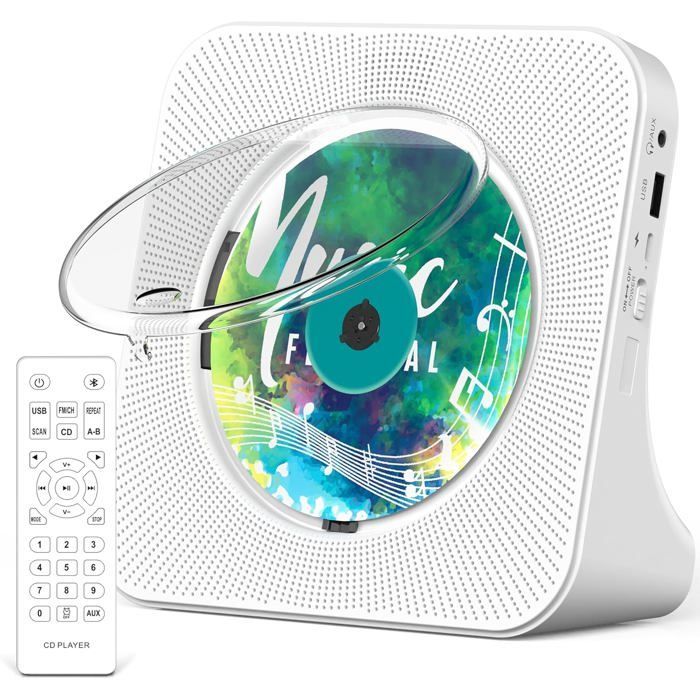 Bluetooth 5.0 cd-speler, HiFi, afstandsbediening, led-display, FM-radio, AUX/USB, stofbestendig, wit