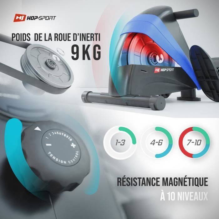 Hop-Sport HS-030R Boost Magnetisches Rudergerät für den Innenbereich, 9 kg Schwungrad, klappbar, Zentralzug, 10 Widerstandsstufen