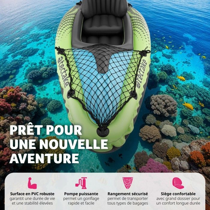 KAYAK - TECTAKE - LIBERTY kayak hinchable, kit completo con bolsa de transporte resistente y ligera - Verde