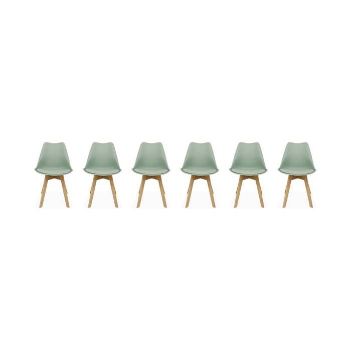 Juego de 6 sillas escandinavas. Patas de madera de haya. Sillas individuales. Color verde celadón.