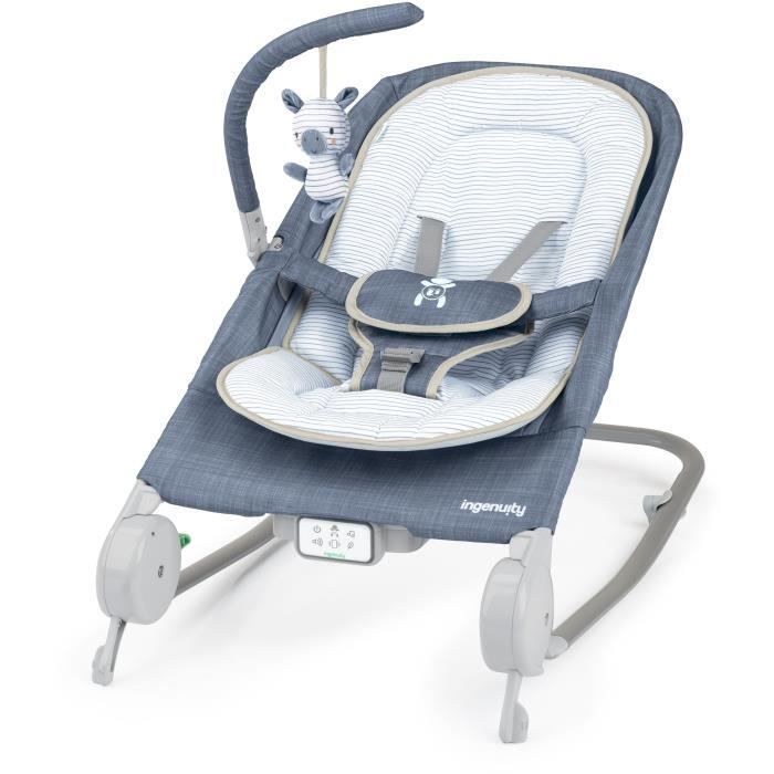 INGENUITY Baby Rocking Bouncer met buikmassage, chambraystof, babycadeau, ultracompact opvouwbaar met opbergtas
