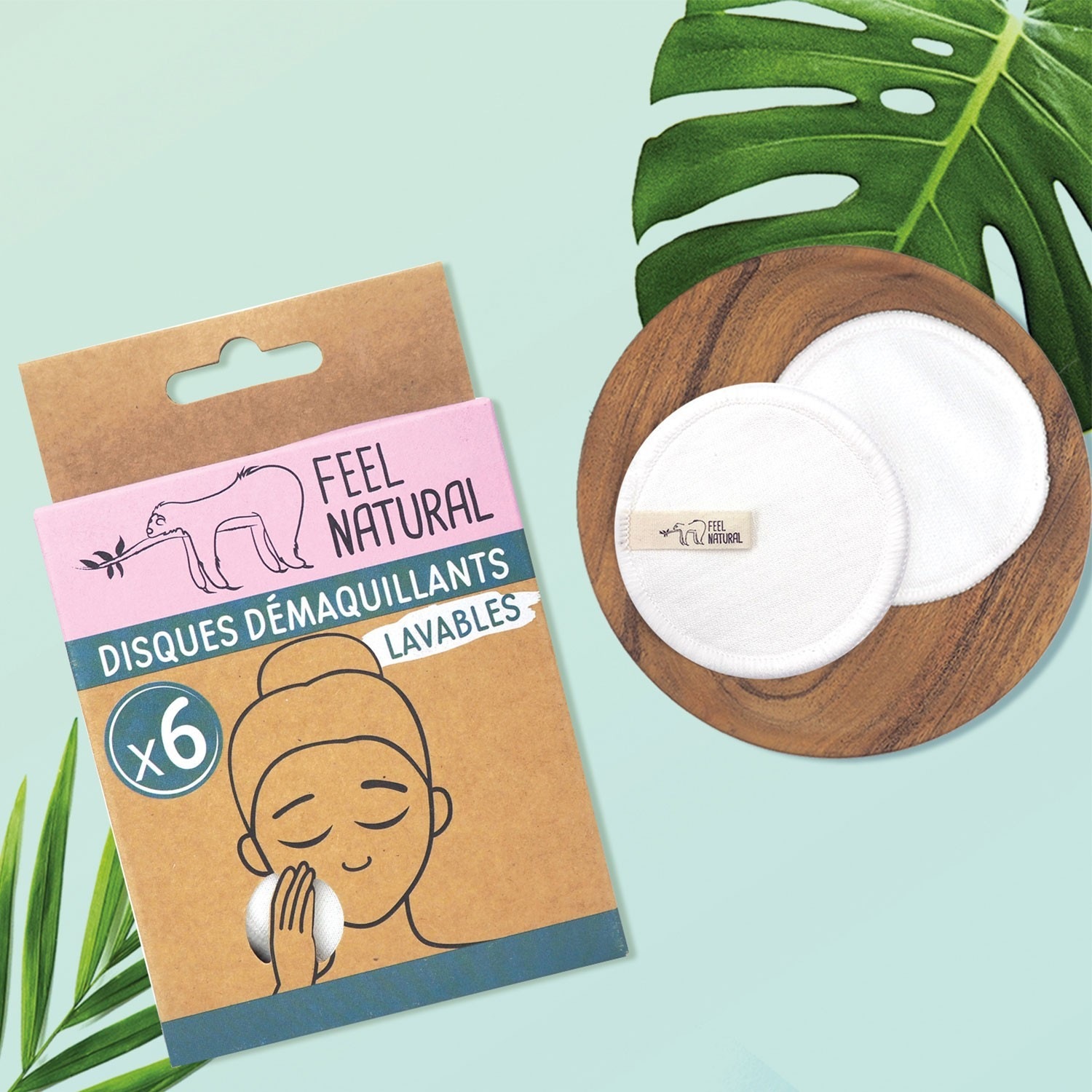 Feel Natural Lot de 6 disques démaquillants lavables