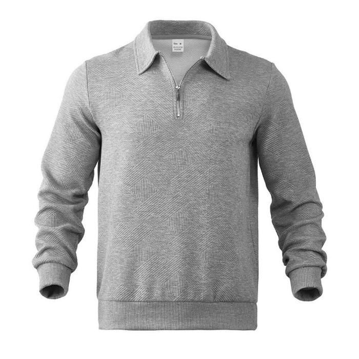 Men's Half-Zip Sweatshirt, Autumn/Winter, Men's Pullover, Lapel Collar, Casual, Warm, Lightweight, Solid Color, Regular Fit – Light Gray