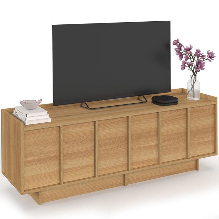 IDMARKET Meuble TV 140 cm ROSIE 3 portes façon hêtre design minimaliste