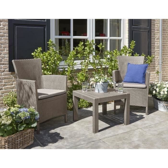 ALLIBERT 2-Personen-Gartenmöbelset Rosario Cappuccino aus Kunstharz in Rattanoptik