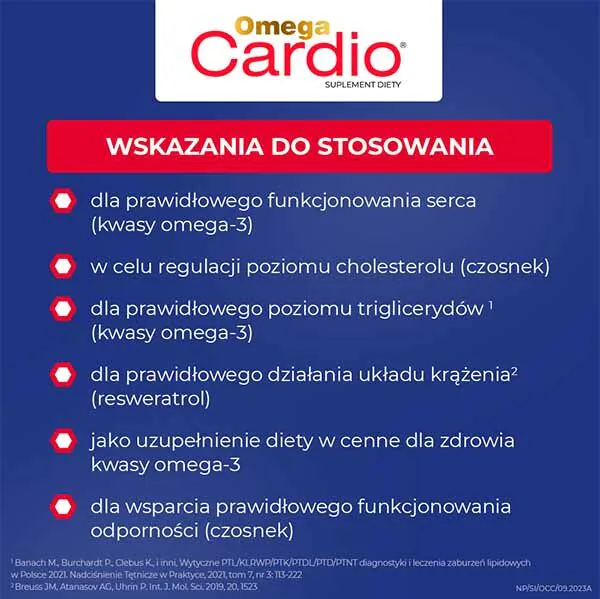 Omega Cardio + Czosnek, Kwasy omega-3, allicyna z czosnku, resweratrol, Kapsułki