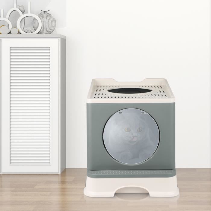 HSTURYZ Enclosed Cat Litter Box - Toilet House with Removable Tray - Grey
