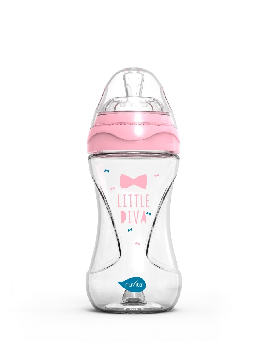 NUVITA Glazen babyfles uit de Nuvita collectie met anti-koliekventiel, 240 ml, roze