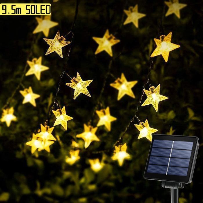 50 LED Solar Star String Lights, 9.5m, 8 Modes, Outdoor Decoration for Garden, Bedroom, Christmas, Party, Evening - Warm White
