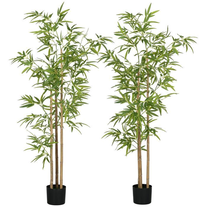 Set mit 2 künstlichen Bambuspflanzen – HOMCOM – 180 cm hoch mit Topf – Innendekoration, sehr realistisch