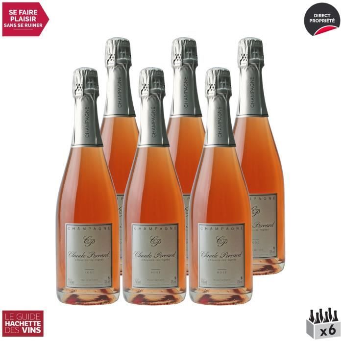 Champagne Brut Rosé - Caja de 6 botellas de 75 cl - Champagne Claude Perrard - Incluido en la Guía de Vinos Hachette - Variedad de uva Pinot Noir
