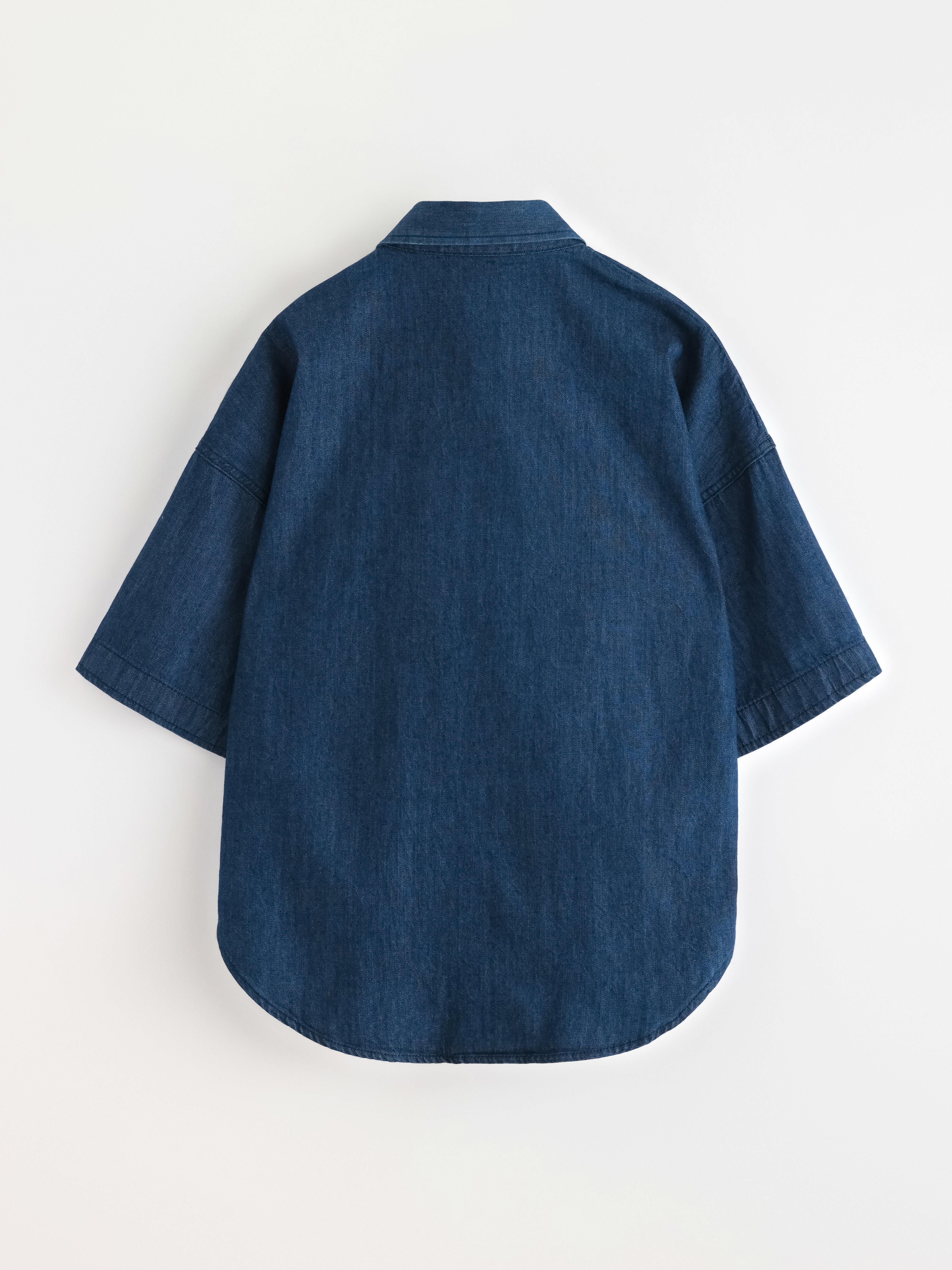 Džínová košile s krátkým rukávem Tmavý denim