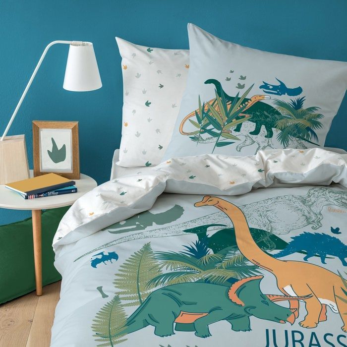 Juego de ropa de cama infantil 100% algodón - MATT & ROSE - DINO JUNGLE - Gris/Blanco - 140x200+63x63cm