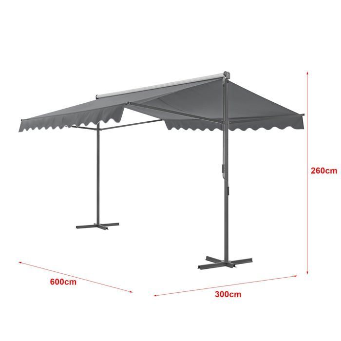 Store banne autoportant à double pente 600 x 300 x 260 cm gris foncé 03_0008297