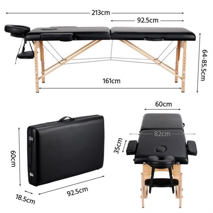 Table de Massage Pliable - Yaheetech - 2 Zones - 213 x 82 cm - Charge 250 kg - Lit de Massage Professionnelle