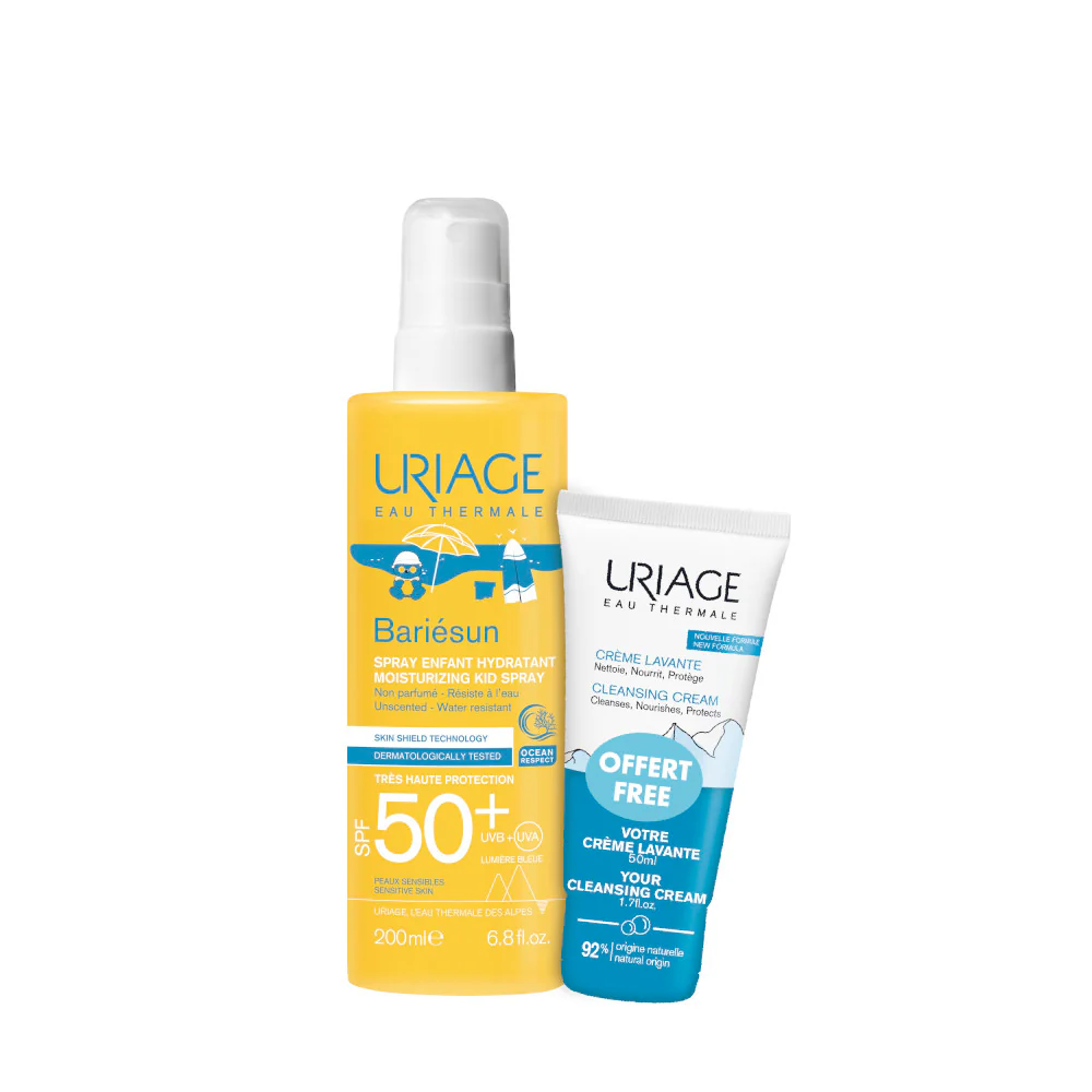 BARIESUN DUO Spray Idratante Bambini Spf 50+ & Crema Lavante - Crema Solare Bambini, Spray solare corpo alta prot., Cofanetto Solare, Prodotti per Bambini
