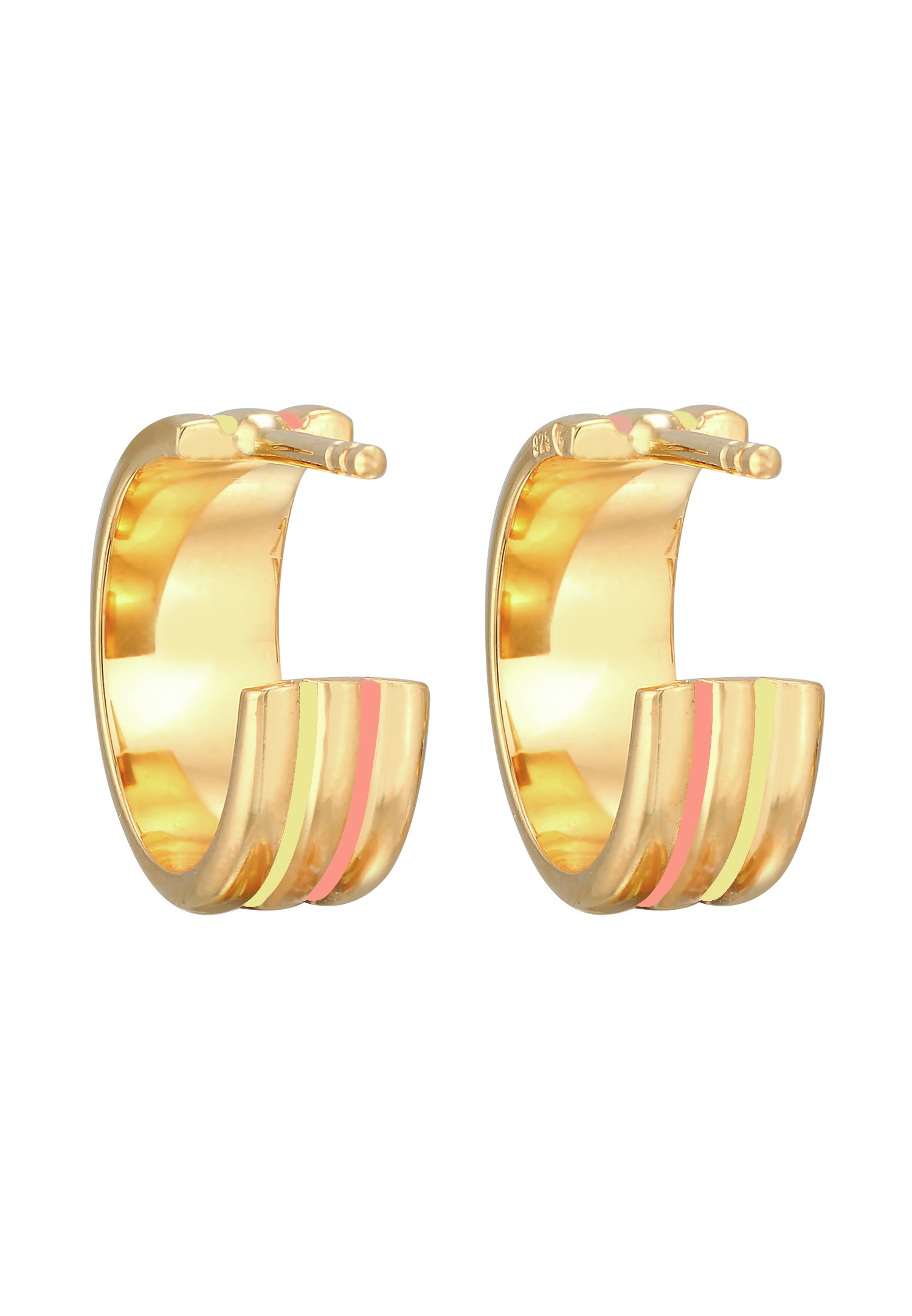 Elli Créoles pour femmes Rainures structurées avec émail en argent sterling 925 plaqué or