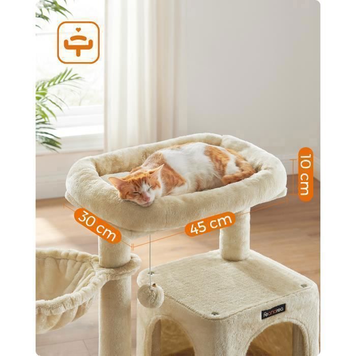 FEANDREA Arbre à Chat, Tour avec Haute de 96 cm, Plate-Forme d'observation, Beige