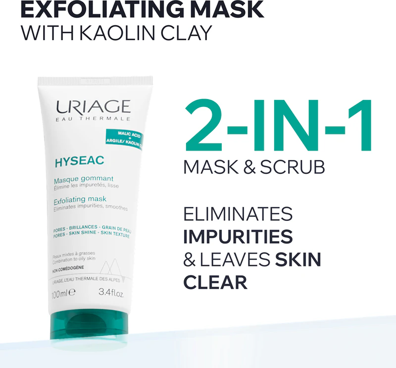 Máscara esfoliante Uriage Hyseac para pele oleosa e mista.