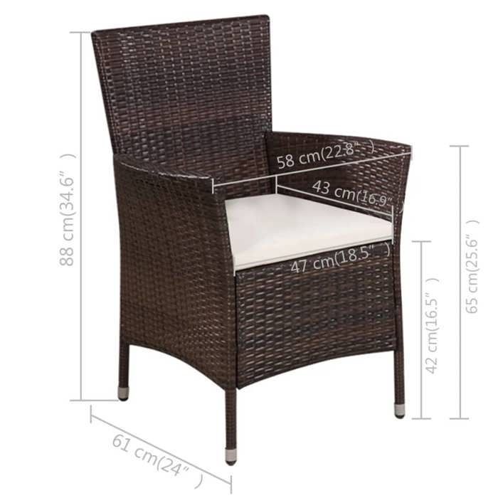 Woven resin bistro set - BURKE - Brown - Cream white - Woven resin - Steel frame - 41x41x42 cm