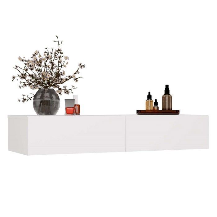 MIKA - Tocador de pared de 110 cm con 2 cajones - Blanco (dormitorio)