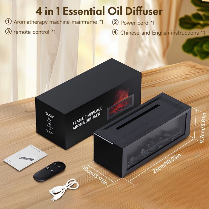 TTLIFE 3D Flame Essential Oil Diffuser, 150ml Peisflammeluftfukter med timer, Aroma Diffuser