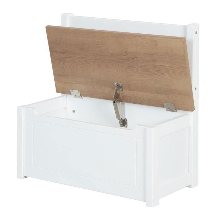 ROBA Banc Coffre à Jouets Woody pour Enfant - Meuble de Rangement en Bois 2 en 1 - Fermeture Douce - Blanc / Aspect Bois