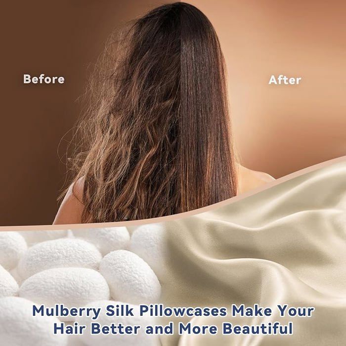 Silk Pillowcase, for Hair and Skin, Double-Sided Mulberry Silk Pillowcase, Soft and Breathable (48x74cm, 2 pieces)