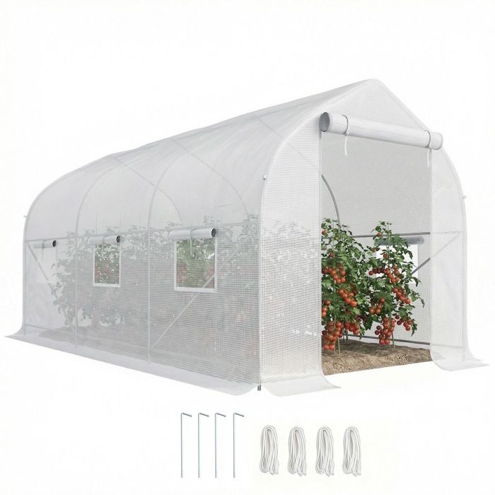 Invernadero tipo túnel Outsunny de 8 m² - con 2 puertas y 6 ventanas - Cubierta de PE de 140 g/m² - 400 x 200 x 200 cm - Blanco