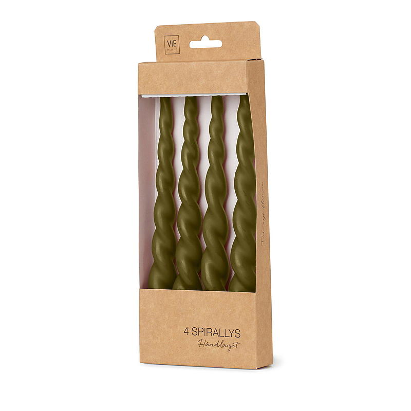 Bougie spirale Vie Selected, lot de 4, 24 cm, vert olive