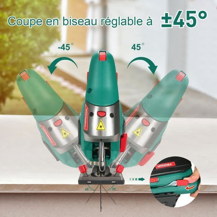 Scie Sauteuse HYCHIKA - 800W - 6 Vitesses Réglables - 4 Modes de Coupe - Avec 6 lames de scie