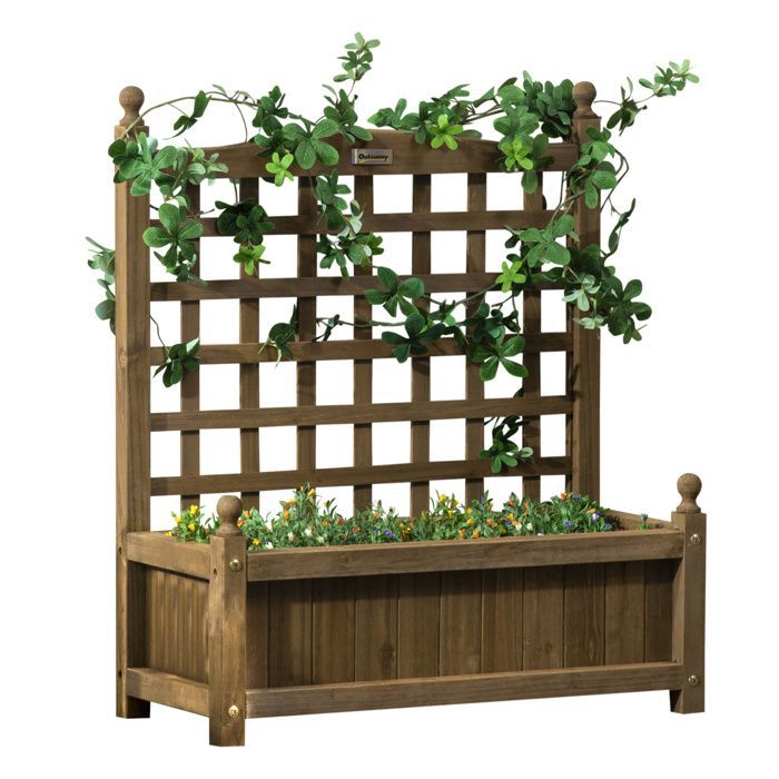 Fioriera con traliccio - Outsunny - inserti per irrigazione inclusi - portata massima 50 kg - 64 x 28 x 75 cm - legno di abete trattato