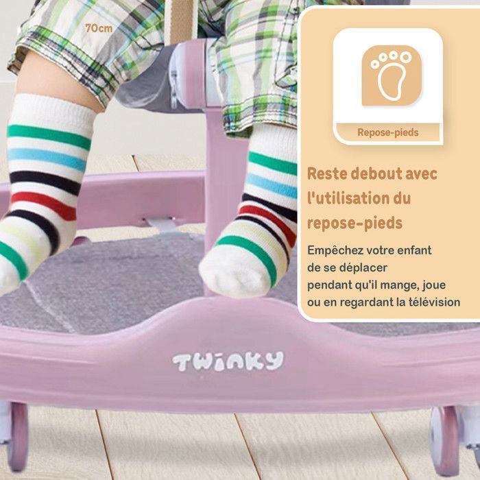 Twinky® Babywalker 3-en-1 | Rose | Trotteur Bébé Évolutif & Luxe | Trottinette, Tapis Pieds & Poignée | Premiers Pas Ludiques