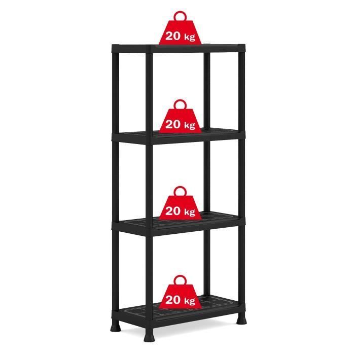 Estantería modular KETER - Negra - 60 x 30 x 135 cm - 4 estantes resistentes a la humedad