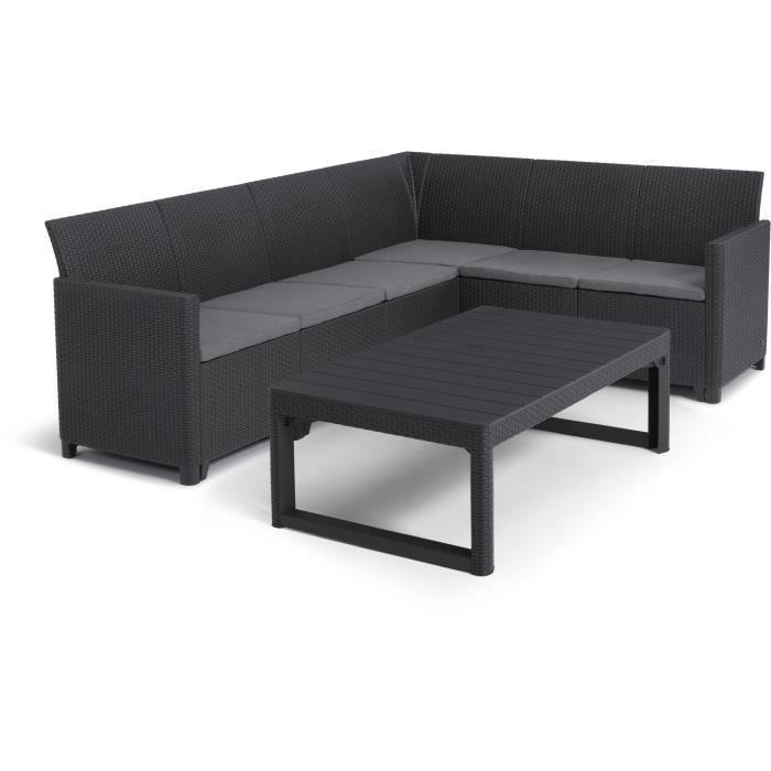 Salon de jardin avec table basse 2 en 1 - en résine - Allibert by KETER - 6 personnes - SanRemo - Gris graphite