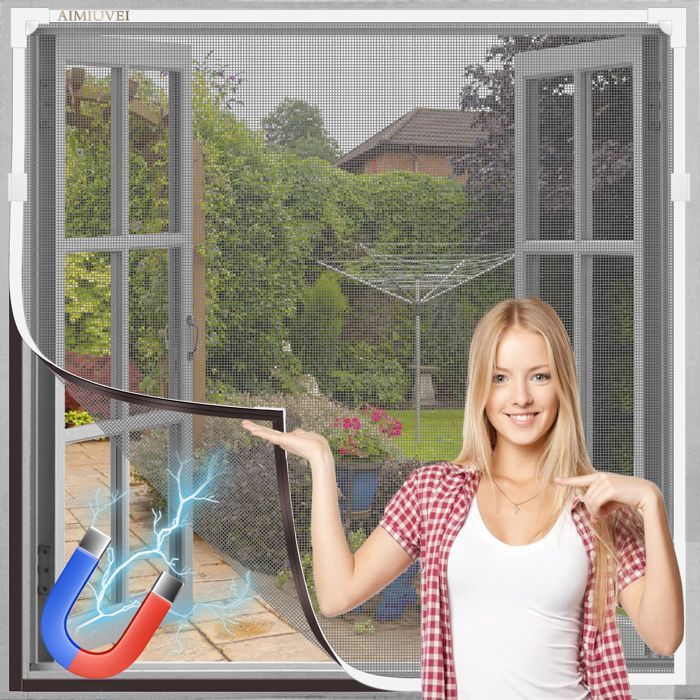 Mosquitera para ventana - AIMIUVEI - 130x150CM - Ajustable - Magnética - Marco blanco
