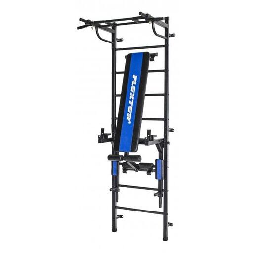 3-in-1 Wand-Fitnessgerät für Erwachsene mit Sprossenwand, Dip-Barren, Klappbank und Klimmzugstange