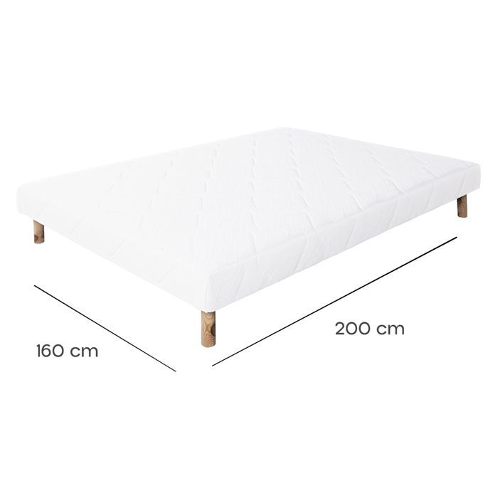 Base letto a doghe ALICA con gambe, rivestita in legno massello, colore bianco - larghezza 160 x lunghezza 200 cm