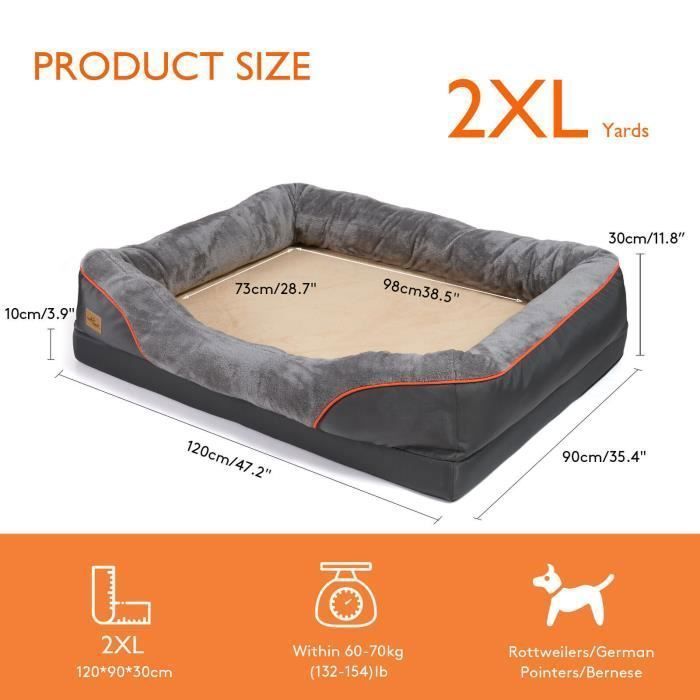 Panier Chien Orthopédique - UNHO - XXL - 120x90x30cm - Déhoussable - Lavable