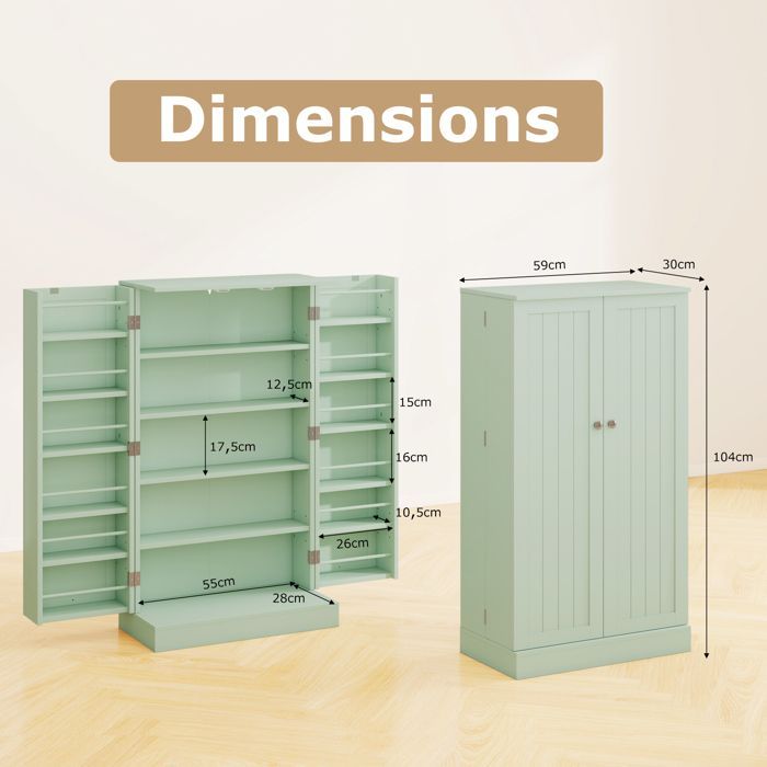 Aparador de cocina COSTWAY de 104 cm, puertas con apertura de 180°, estantes ajustables, kit antivuelco, para comedor/sala de estar, color verde.