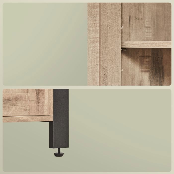 Mueble de almacenamiento con 3 puertas, 33 x 110 x 75 cm, estilo rústico, marrón y negro.