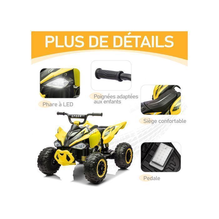 LALAHO Quad eléctrico de 12 V y 7 Ah para niños - para niños de 3 a 6 años - 4,5 km/h máx., amarillo