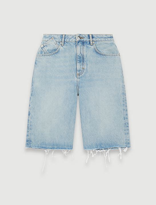 Pantaloni scurți drepți din denim Bermuda - Albastru deschis