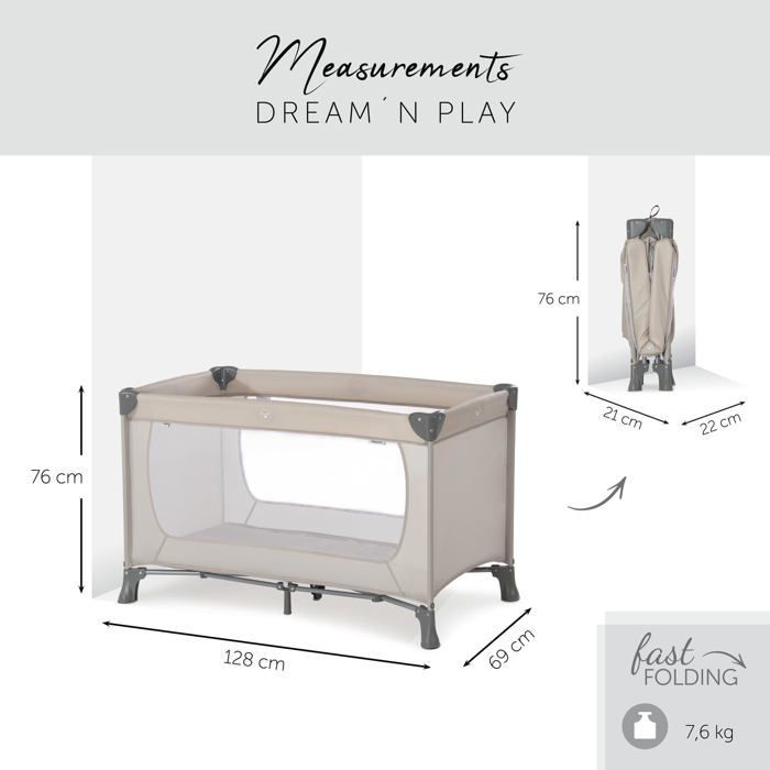 ZOKKO Baby Travel Cot - 120x60 cm - Compact Fold - Carry Bag Included - Mesh Windows - Beige - 7.5 kg
