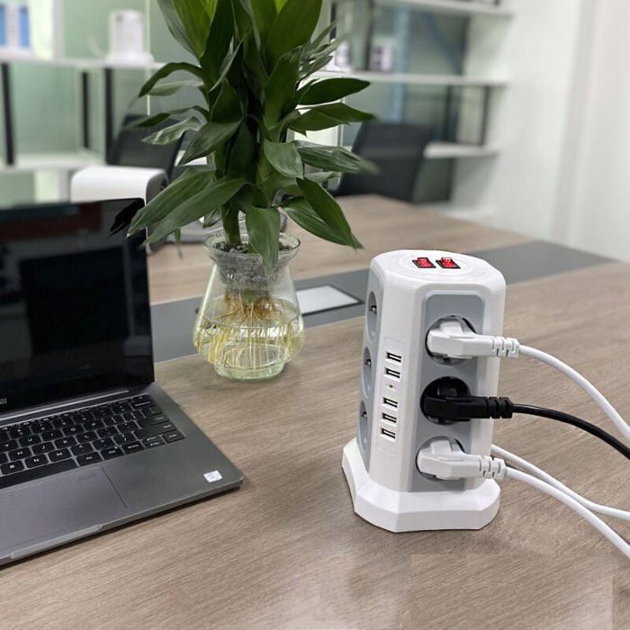 Overspanningsbeveiliging en stekkerdoos, stekkerdoos met 5 USB-poorten en 12 stopcontacten, stekkerdoos met 3 schakelaars