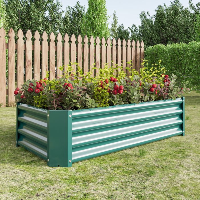 ROLIPO Carré Potager Surélevé en Acier Galvanisé Anti-Rouille sans Fond Bac Potager Jardin Vert 120 x 60 x 30 cm