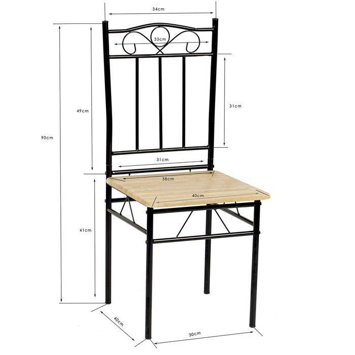 Conjunto de mesa de comedor (109 x 69 x 75 cm) y 4 sillas - Haya clara y negro - Estilo industrial, para cocina, comedor o sala de estar.