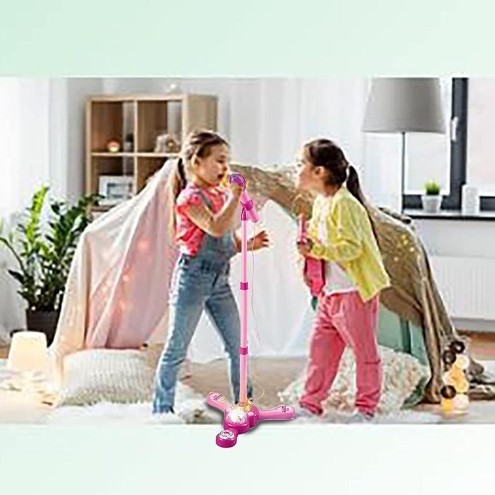Micrófono de karaoke infantil con soporte, micrófono para niños para cantar, micrófono para niñas (rosa)