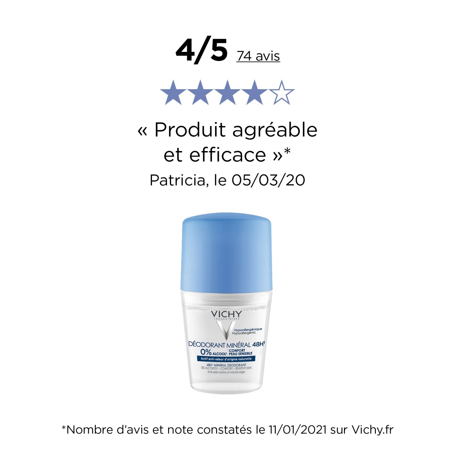 Vichy Déodorant Mineral Bille Sans Sel d'Aluminum 48h